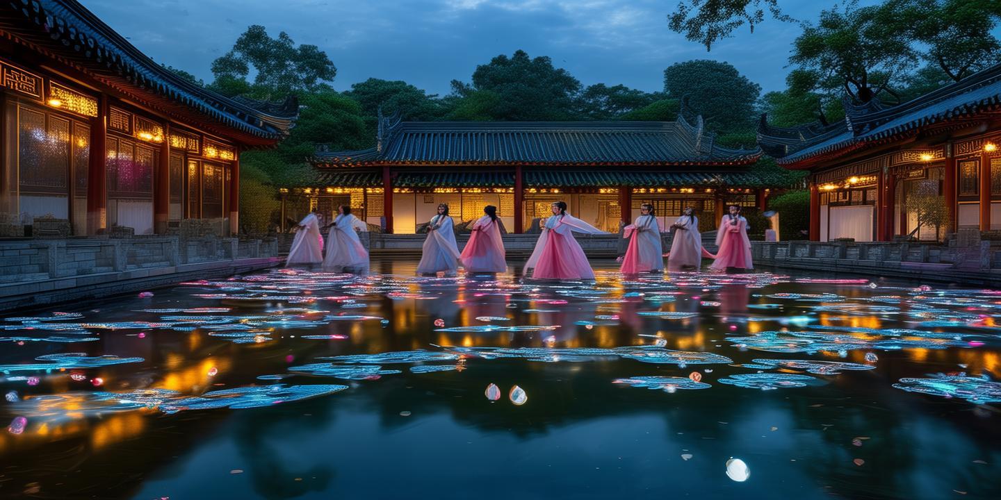 凤翔东湖汉服荷塘月色夜,无人机表演点亮千年园林